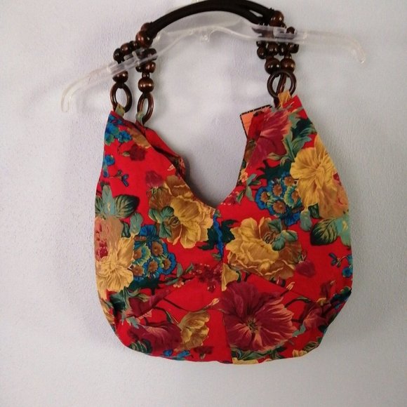 Mountain Mamas‎ Womens Handbag Multicolor Floral Fabric Zip Double Straps L NEW - Picture 2 of 8